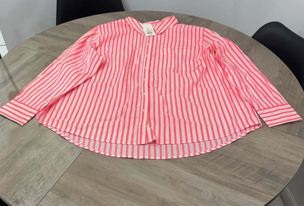 A New Day Button Down Shirt Size 2X Pink Striped Long Sleeve